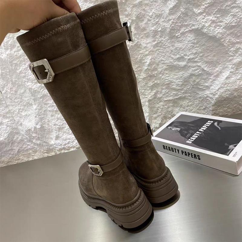 Fashion Flats Women High Boots Suede Winter Designer Shoes Fashion Casual Woman's Boots 2025 New Dress Brand Goth Mujer Chelsea Botas