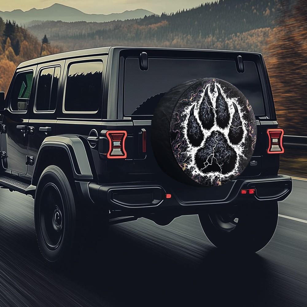Wolf Paw Print Tire Cover Durable Polyester Outdoor SUV Spare Wheel Protector Accessory