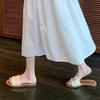 Sheepskin Version~ Embroidered and Woven One-word Slippers for Women's Summer Wear, Genuine Leather Vacation Flat-bottomed Beach Sandals