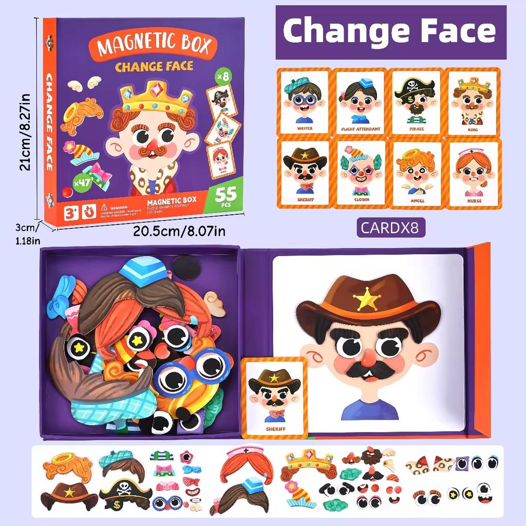 Magnetic Sticker Diy Character Face-Changing Toy Early Education Puzzle Kids Princess Dress Up Matching Game Career Pretend Play