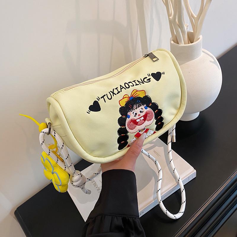 Cartoon Graffiti Canvas Crossbody Bucket Bag - Illustration Design Handbag