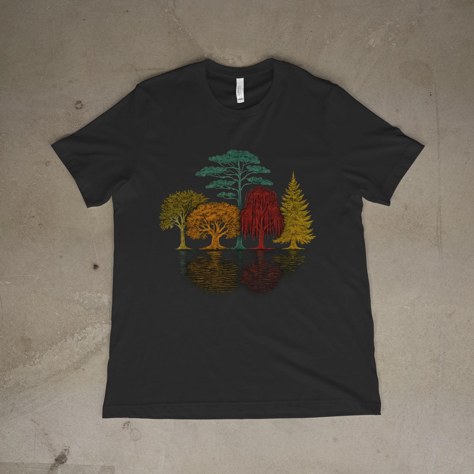 Forest Trees Reflection T Shirt Nature Scene Graphic Tee Outdoor Art Unisex S