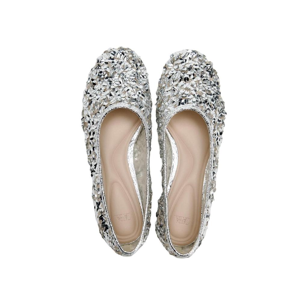 Zara Shiny Sequin Embellished Slip-On Casual Shoes Women Shoes Silver 13513410