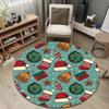 Round Carpet Christmas Doodle Bell Candle Bauble Stocking Teal Home Office Decor