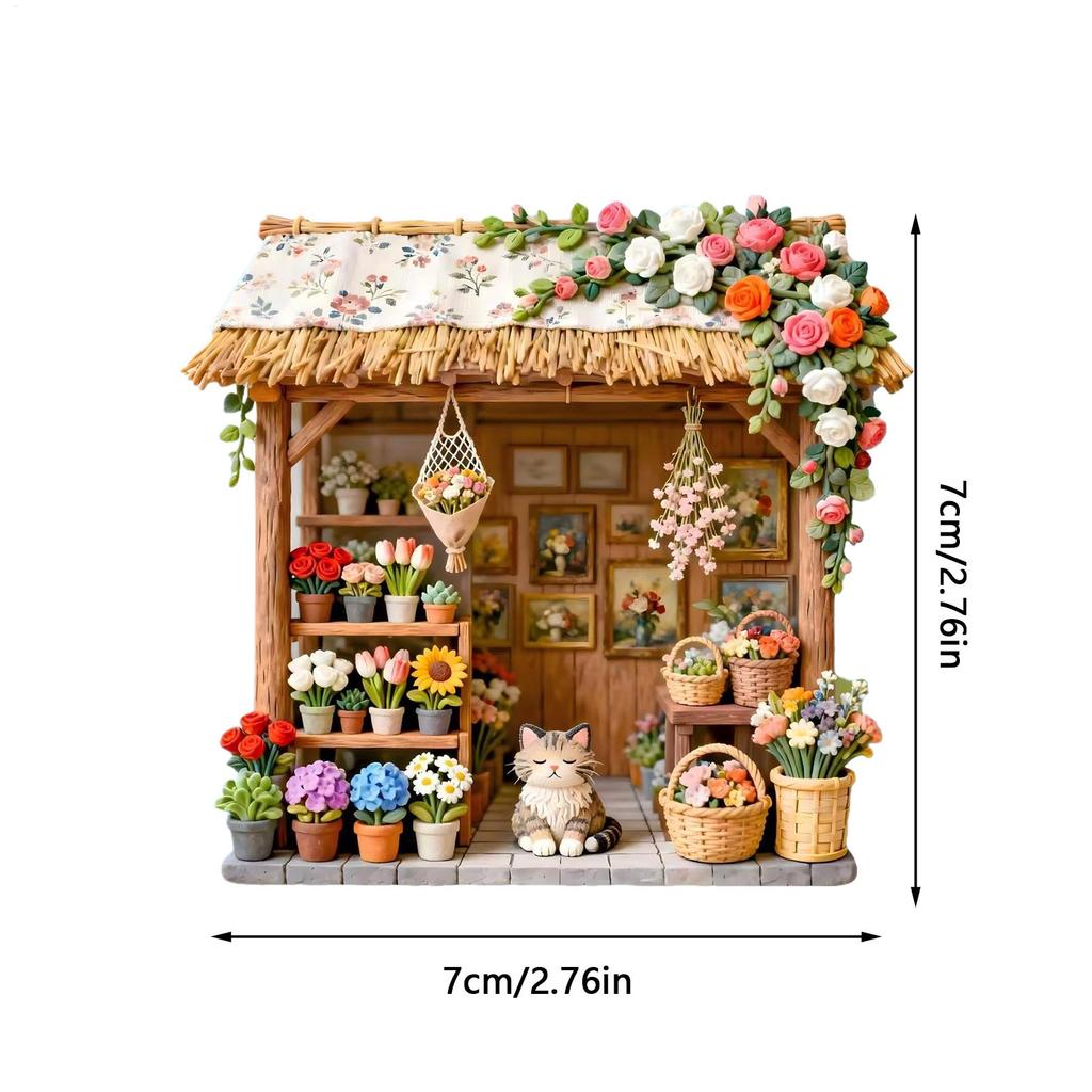 3D Miniature House Fridge Magnets Mini Flower Shop Fridge Magnets Creative 3D Relief Magnetic Fridge Magnets for Cabinet Locker