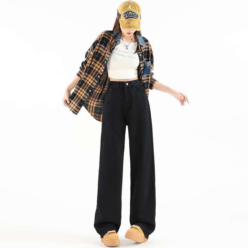 In-Stock Black High-Waisted Wide-Leg Slimming Jeans for Women M