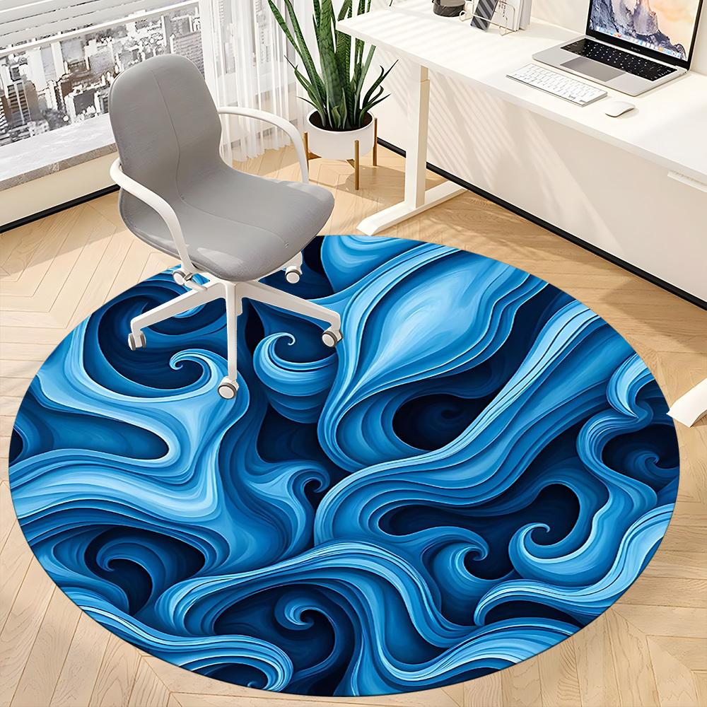 1PC Ocean Waves Pattern Office Round Area Rug, Mat Suitable For Office, Under Office Chairs Bedroom Living Room Home Decor, Room Deco