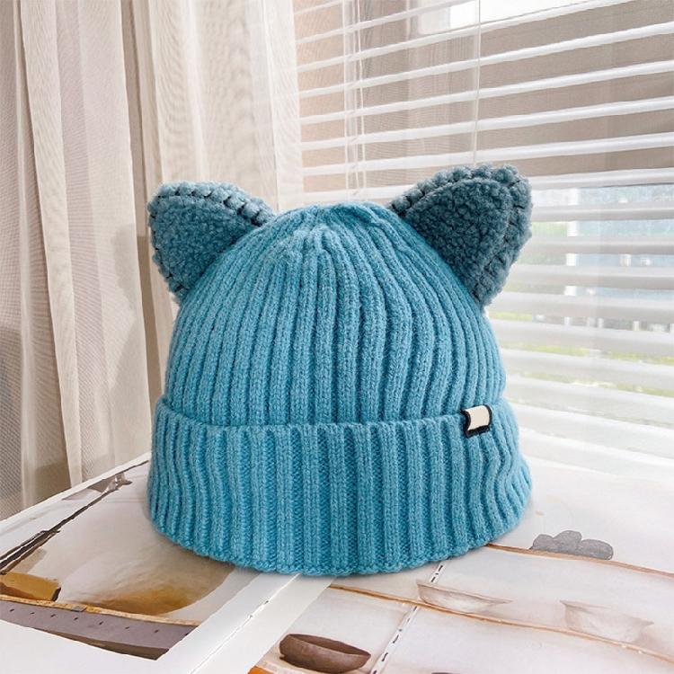 Kawaii for Cat Ears Hats Cute Cap Solid Color Hat Wool Knit Hat Earprotect All-m