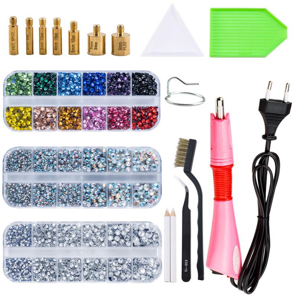 Hot Melt Glue Rhinestone Applicator Set with 12 Grids for DIY Clothing Décor and Flat Bottom Rhinestones