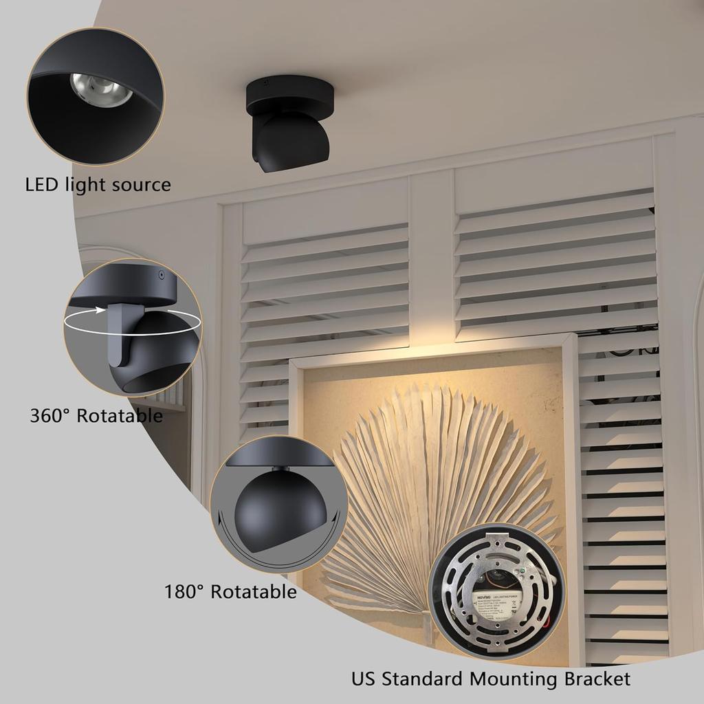 LED Ceiling Spotlight Dimmable Flush Mount Adjustable Spotlight, Directional Spotlight for Pictures Living Room Bedroom Foyer - 3000K 11W 25°
