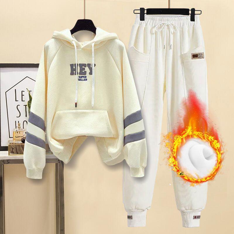 

Женский плюшевый спортивный костюм, толстовка с капюшоном, спортивные штаны, комплект из двух предметов, осенне-зимние спортивные штаны с высокой талией, спортивный комплект, 2 шт./компл.