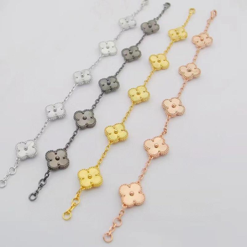 18K Rose Gold Double-Sided Four-Leaf Clover Carnelian Bracelet for Women
