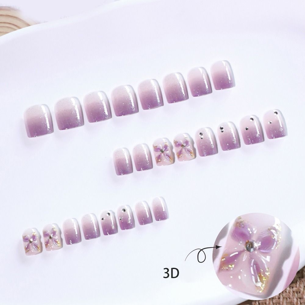 24pcs Flower Bow False Nails French Fake Nails Manicure Nail Tips DIY