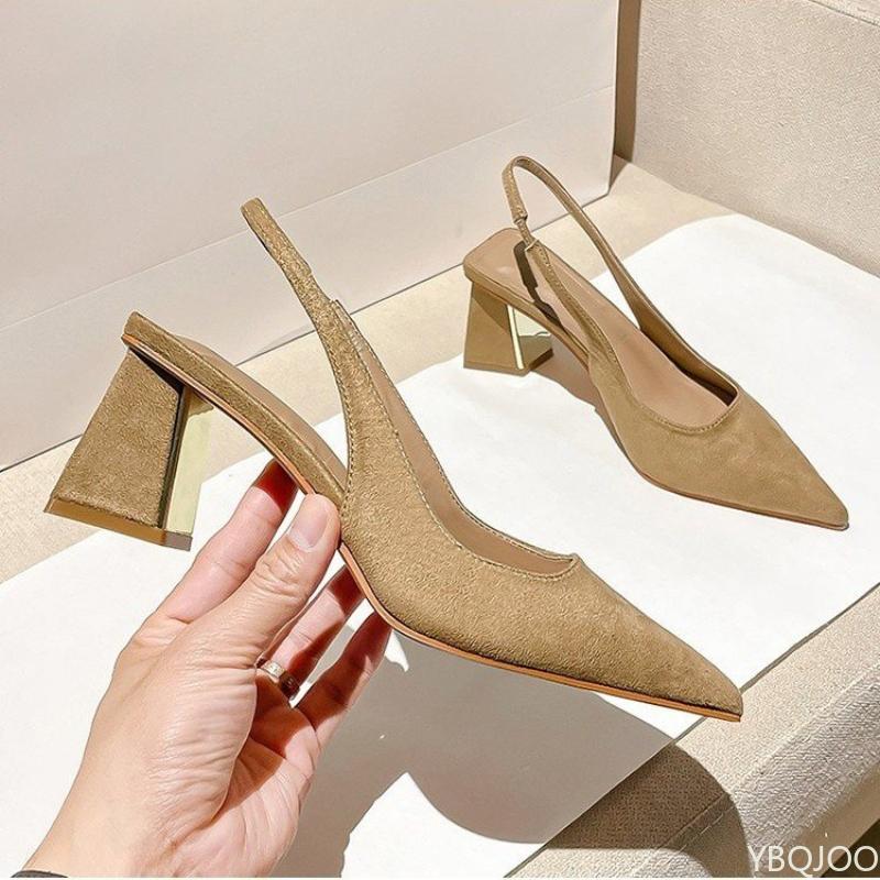 

Мода 2025 Лето Женские туфли-лодочки Острый носок Однотонные Босоножки с мелким вырезом Новые Удобные Модные сандалии Ретро одинарная обувь Zapatos 40 абрикосовый