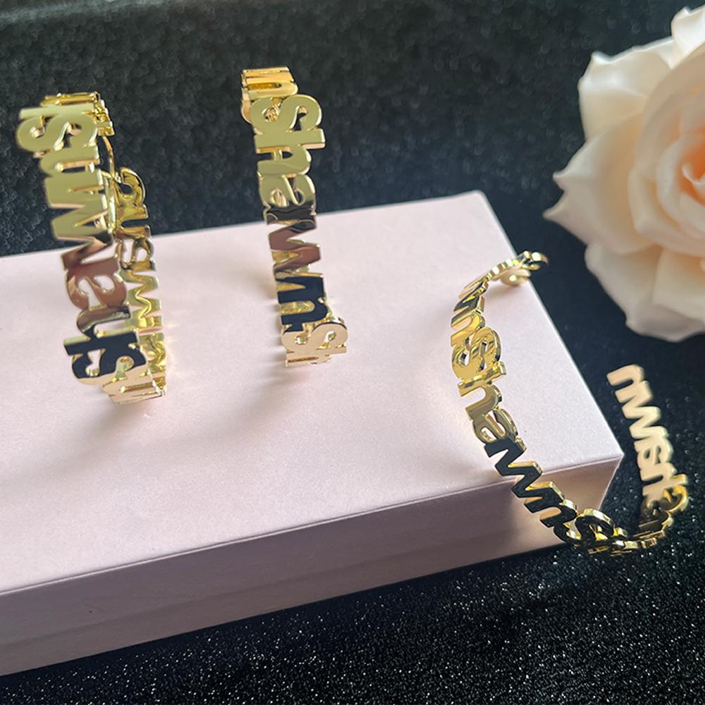 Qiuhan OEM Stainless Steel Earring Hoops Custom Name Cuff Bracelet Jewelry Set earrings золотой