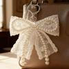 Imitation Pearls Lace Bowknot Keychain Sweet Beaded Pendant Keyring for Women Handbag and Backpack Key Chain Exquisite Ornament