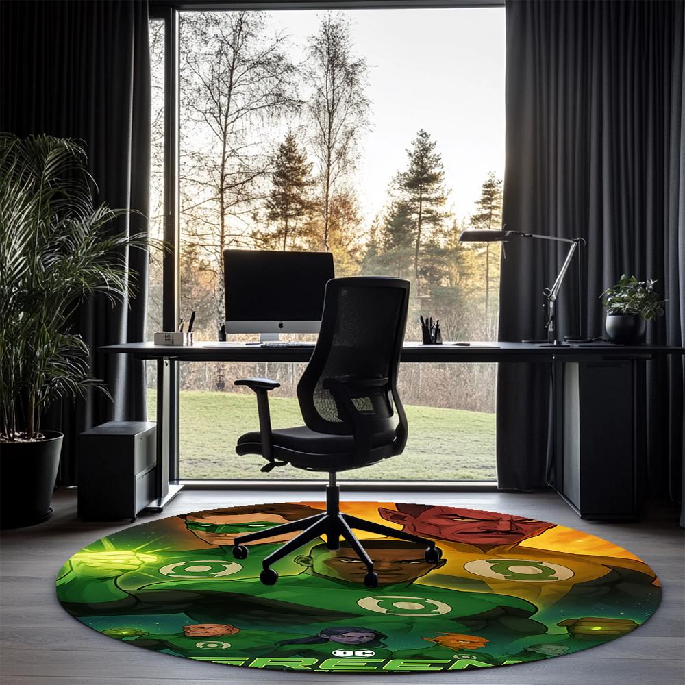 Green Lantern Printed Round Rug Carpet Chair Rug Area Rug Entryway Doormats,for Office Chair Living Room Bedroom Kitchen Room.