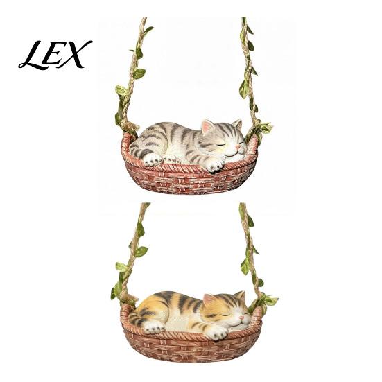 Sleeping Kitten Hanging Ornament Basket Cat Statue, Cute Figurine, Weatherproof Decor for Balcony Resin Outdoor Garden Patio Porch Decoration