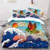 Japanese-Style Bedding Set Ukiyo-e Theme Comforter Cover Sea Wave Red Sun Pattern Decor Duvet Cover For Kids Teen King Full Size