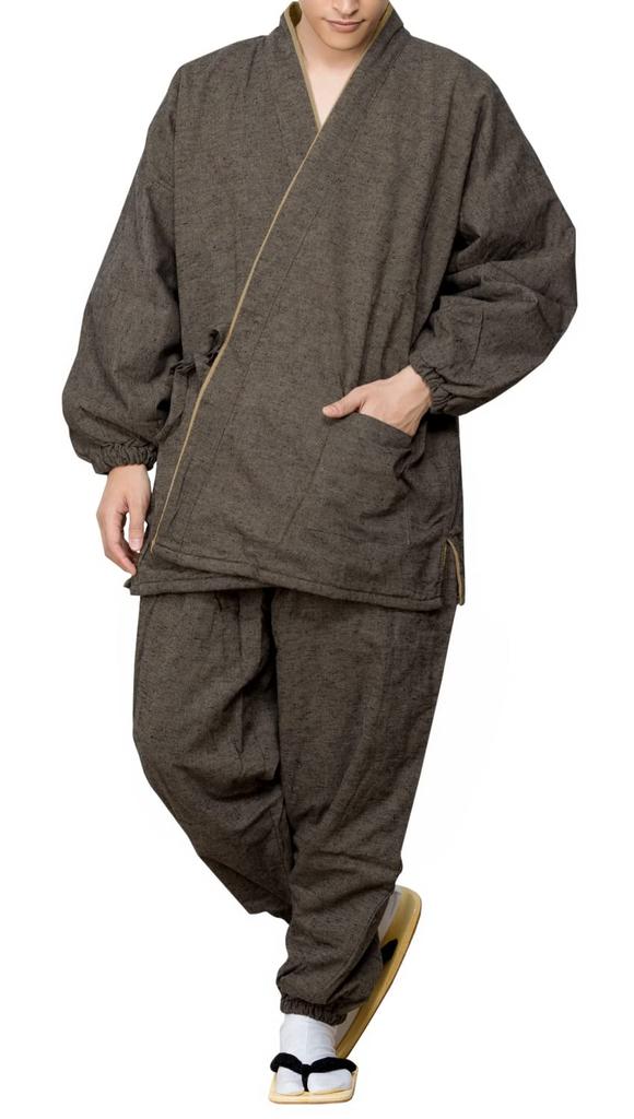 Winter Samue fleece size Birch [Kyoetsu] (Japanese workwear), padded, Tsumugi-style fabric, lining, 16, Men's (L, Brown)