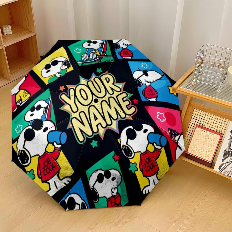 Custom Text Automatic 8 Bone Umbrella, Portable Sun Rain Protection UmbrellaSnoopy Peanuts