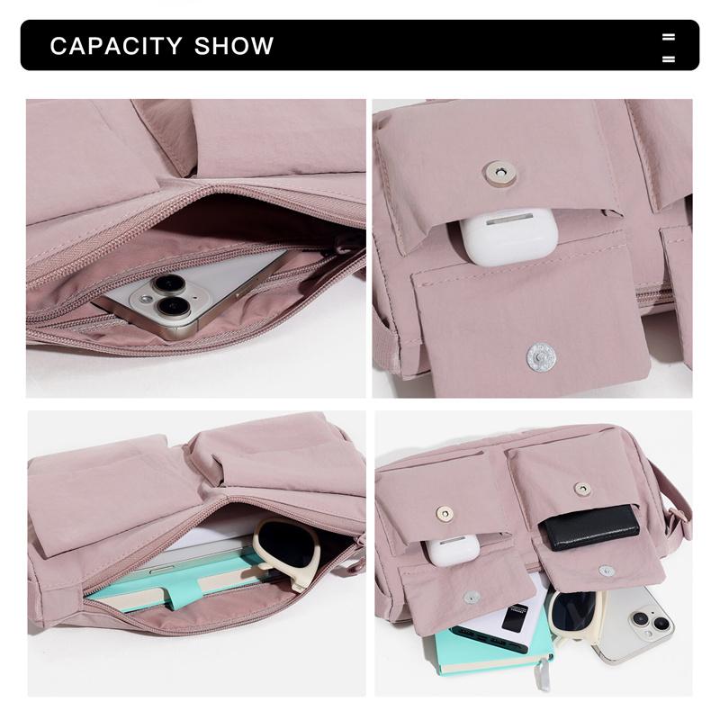 Bolsa Mensageiro Masculina para Deslocamento Bolsa de Ombro Leve Multibolsos Bolsa Feminina