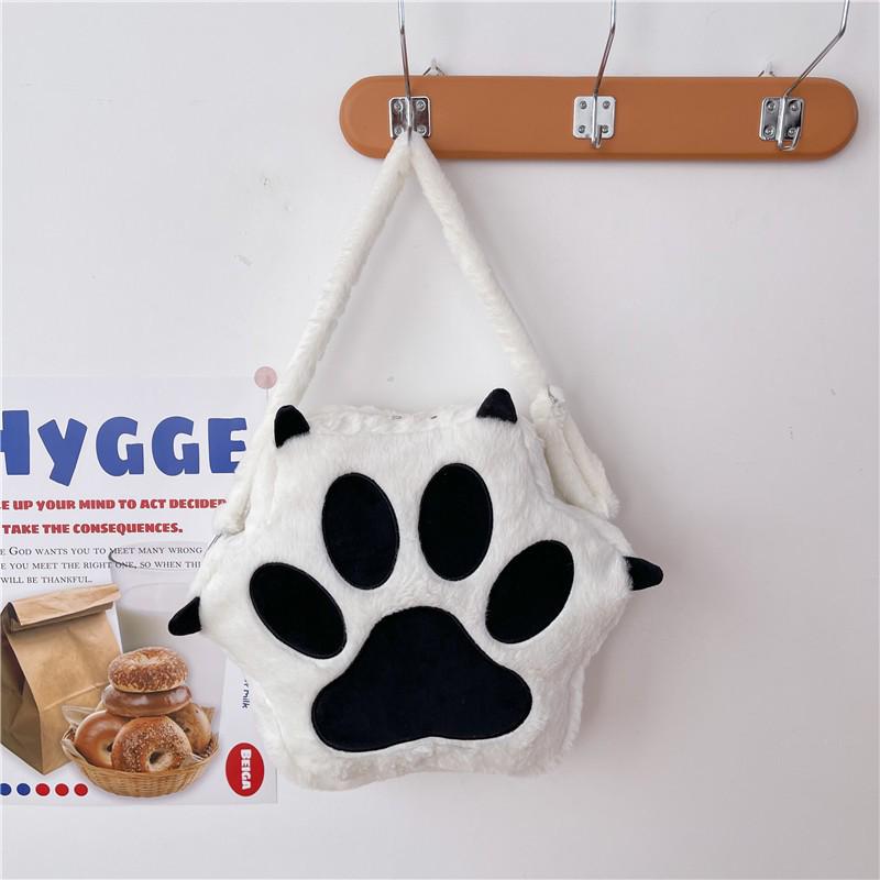 Cute Cat Paw Plush Backpack for Girls - Single Shoulder & Student Style for Autumn/Winter