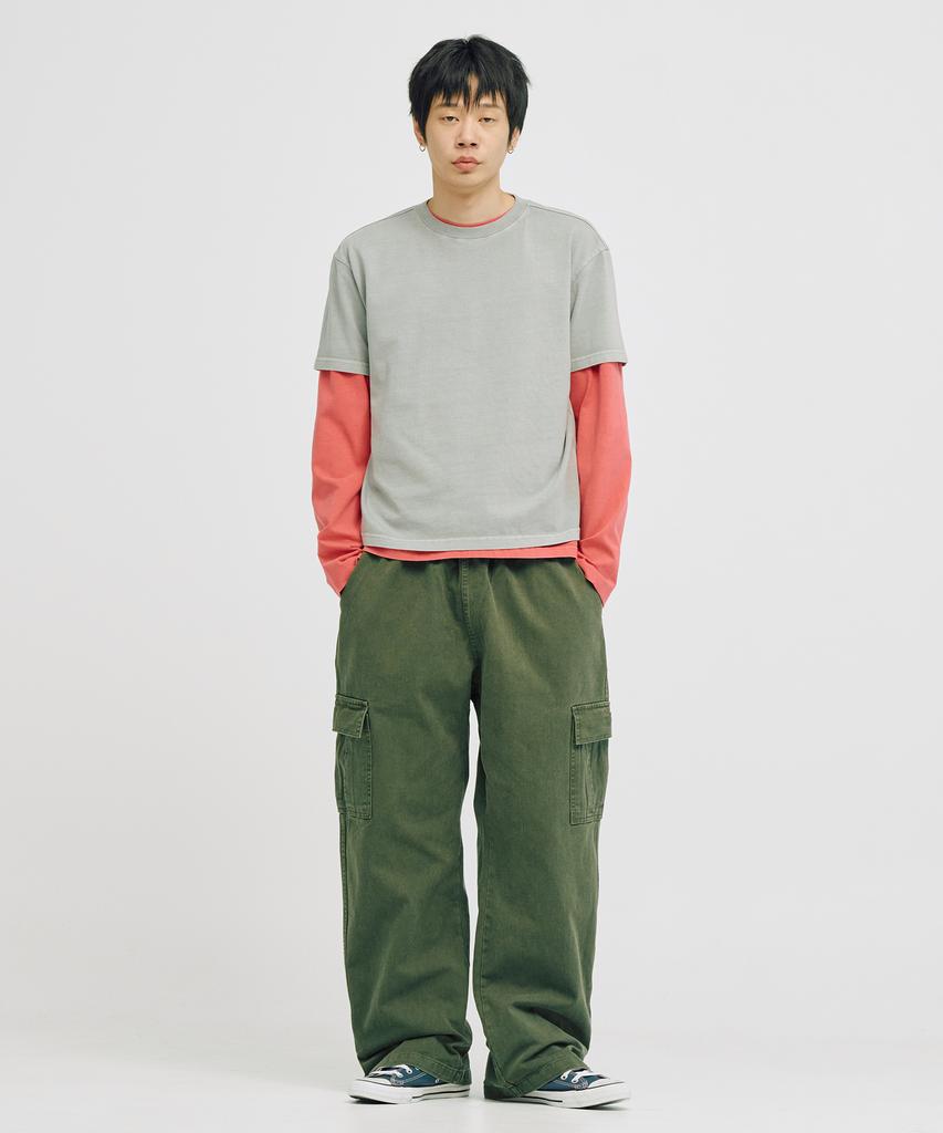 TAKEASY Pigment Layered Crop Top (Gray + Dusty Pink)