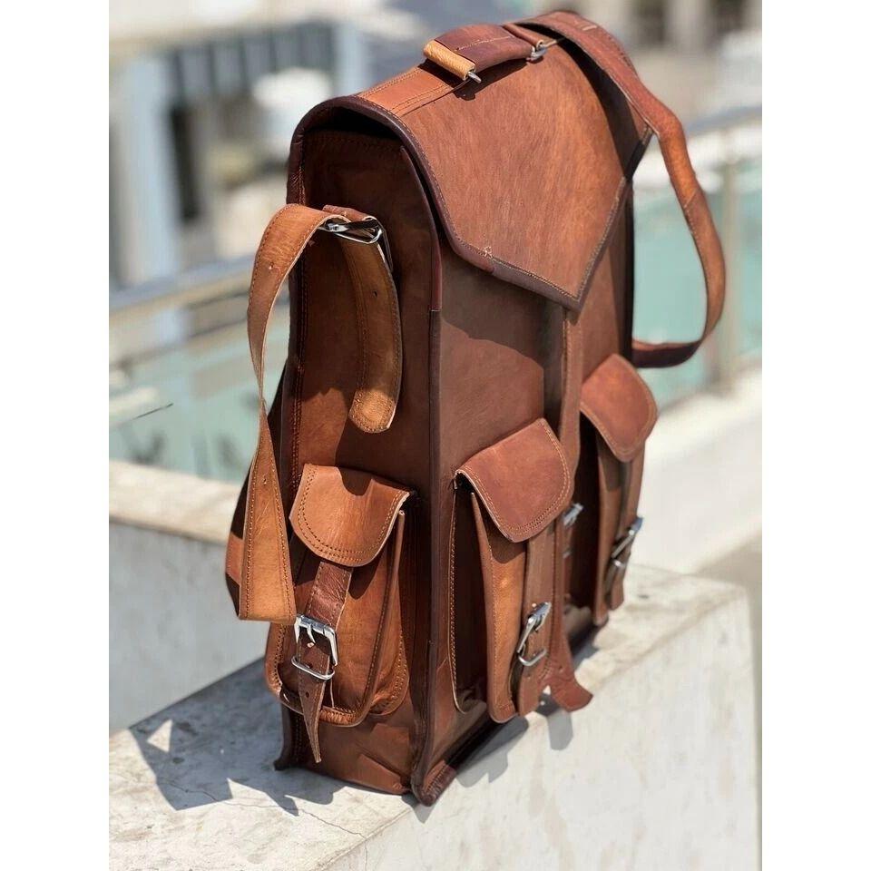 Leather Backpack Bag Laptop Rucksack Genuine Men's Travel Brown Men Brown New