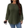 Women Fashion Casual Loose Plaid Solid Long Sleeve Pullover Sweatshirt