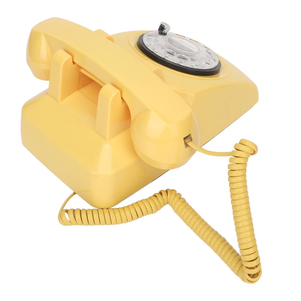 Retro Telefon Obrotowy Klasyczna Symulacja Vintage Mechaniczny Dzwonek Telefon dla Domu Biura Żółty