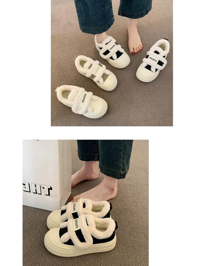 Women’s Velvet Canvas Height-Boosting Velcro Shoes for Autumn/Winter – Thick Sole & Warm Design