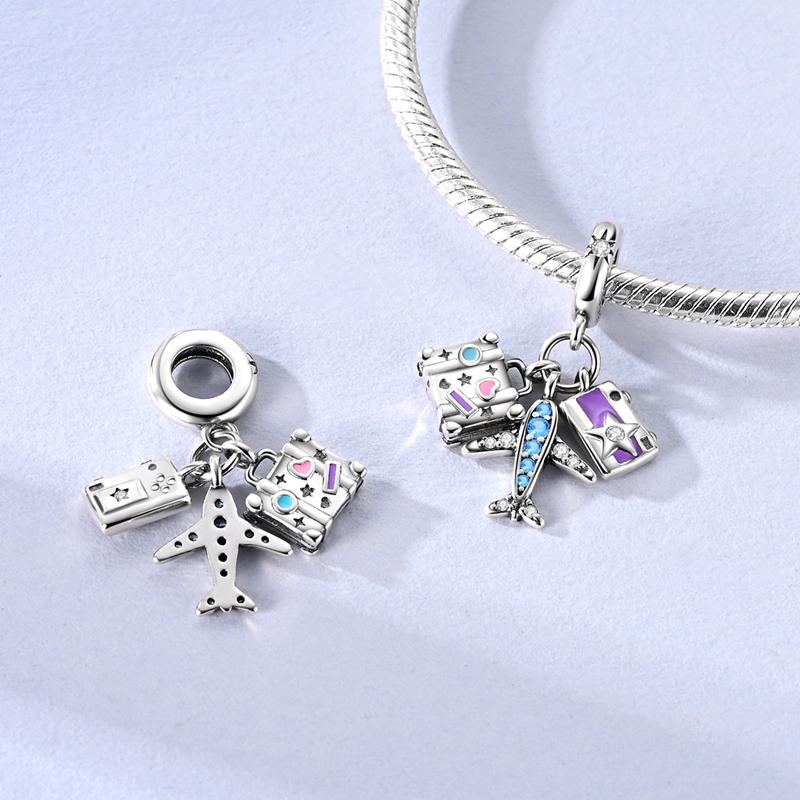 Copper Pink Suitcase Plane Camera Charms Beads Fit Original Bracelets For Women Jewelry Party Diy Fine Gifts Accessories