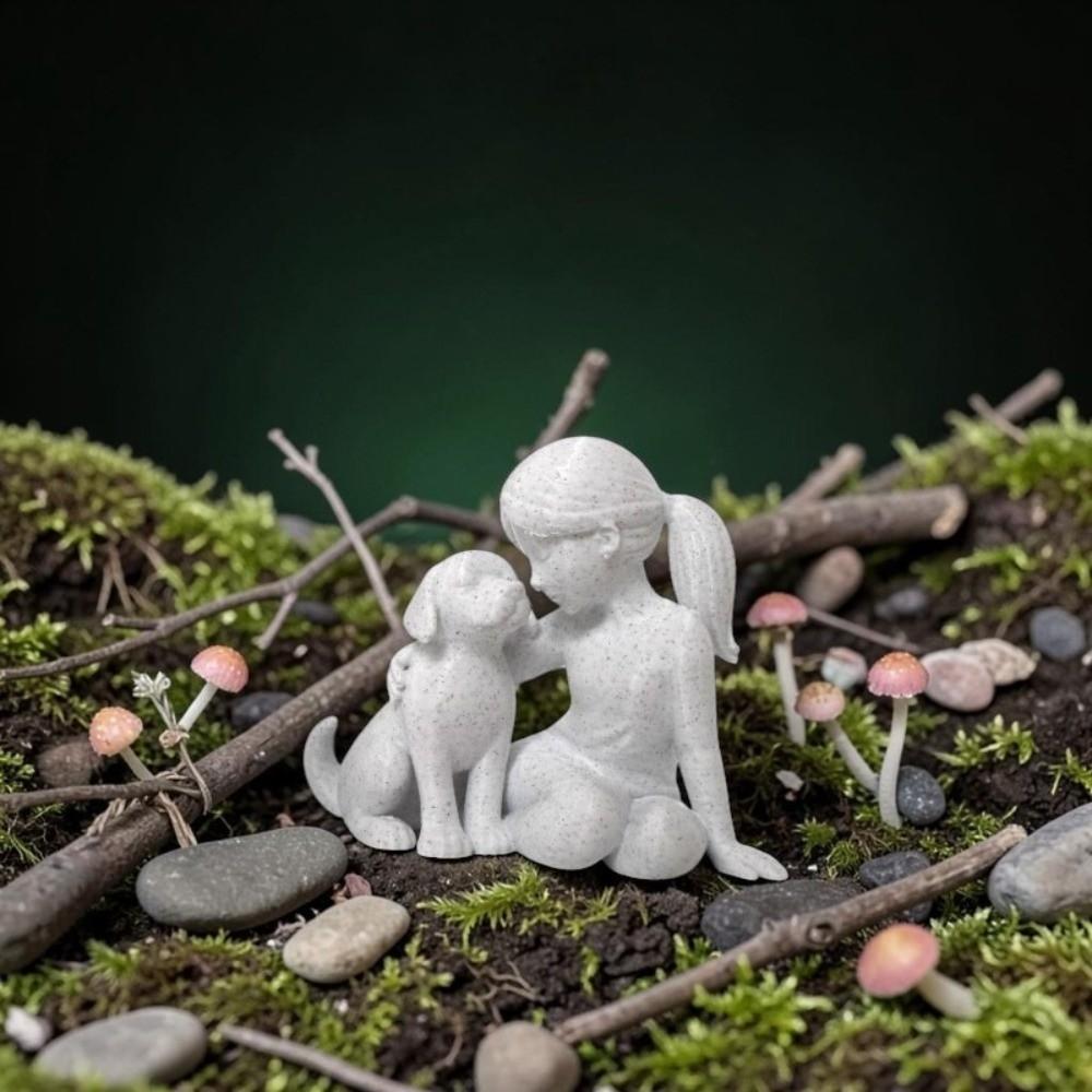 Cute Desktop Dog Figurine Creative Canine Statues Crafts Girl And Dog Statues  Home Decoration