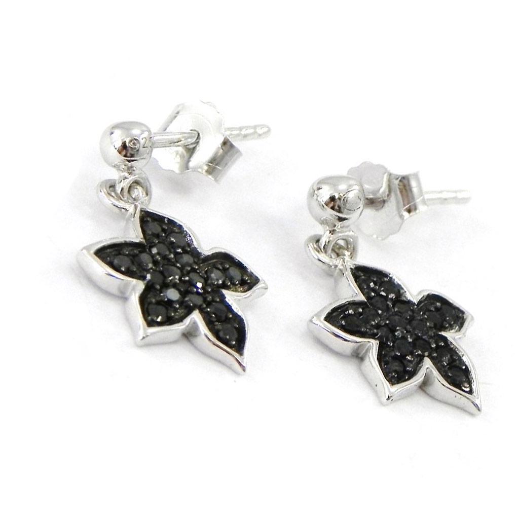Les Trésors De Lily [I8077] - Silver Earrings 'Romy' Black White (rhodium-plated) - 15x10 Mm