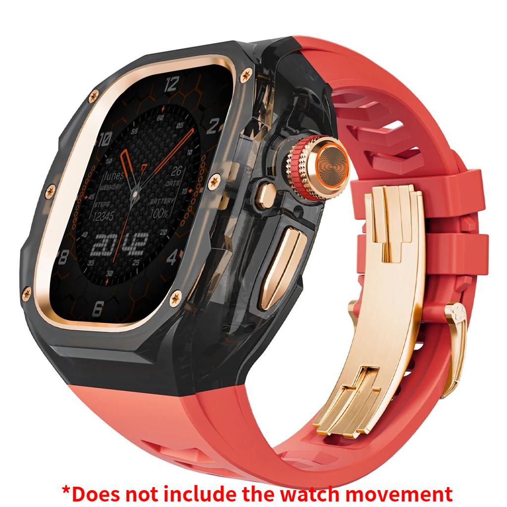 Prabangus modifikacijų rinkinys Apple watch Ultra 3/2/1 49mm Sportinis guminis dirželis+Dėklas Iwatch ultra 49mm Skaidrus Glacier dėklas Modifikavimo rinkinys