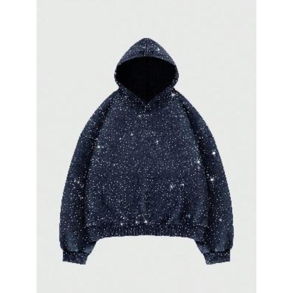 Sudadera con capucha de strass para mujer, manga larga, holgada, corta, con capucha, sudadera casual de calle