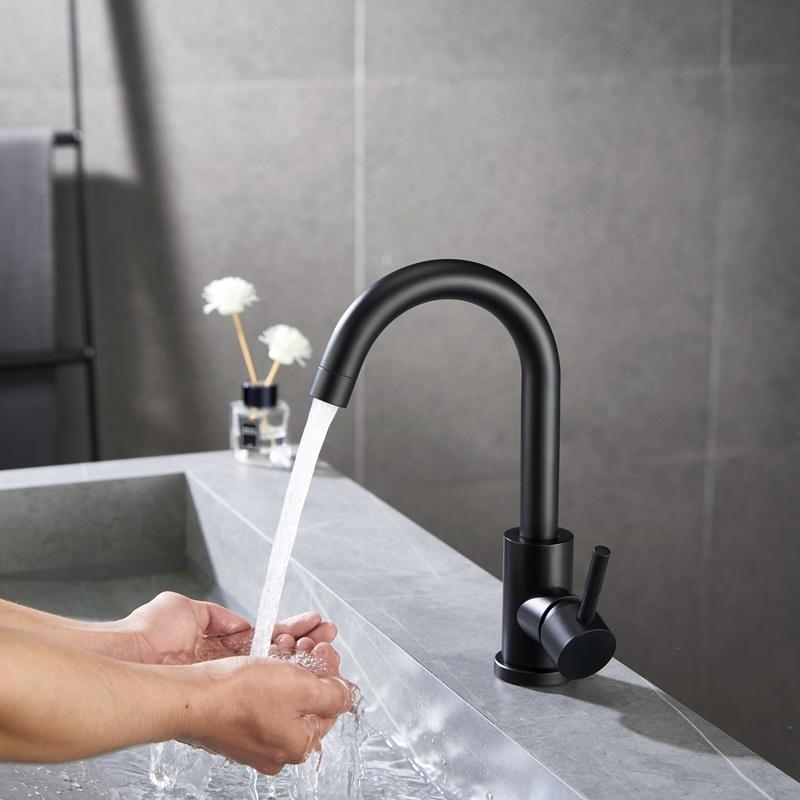 Contemporary Blackened Stainless Steel Single Handle Kitchen Sink Faucet-Modern Hot Cold Water Mixer Tap for Hotel and Home Use