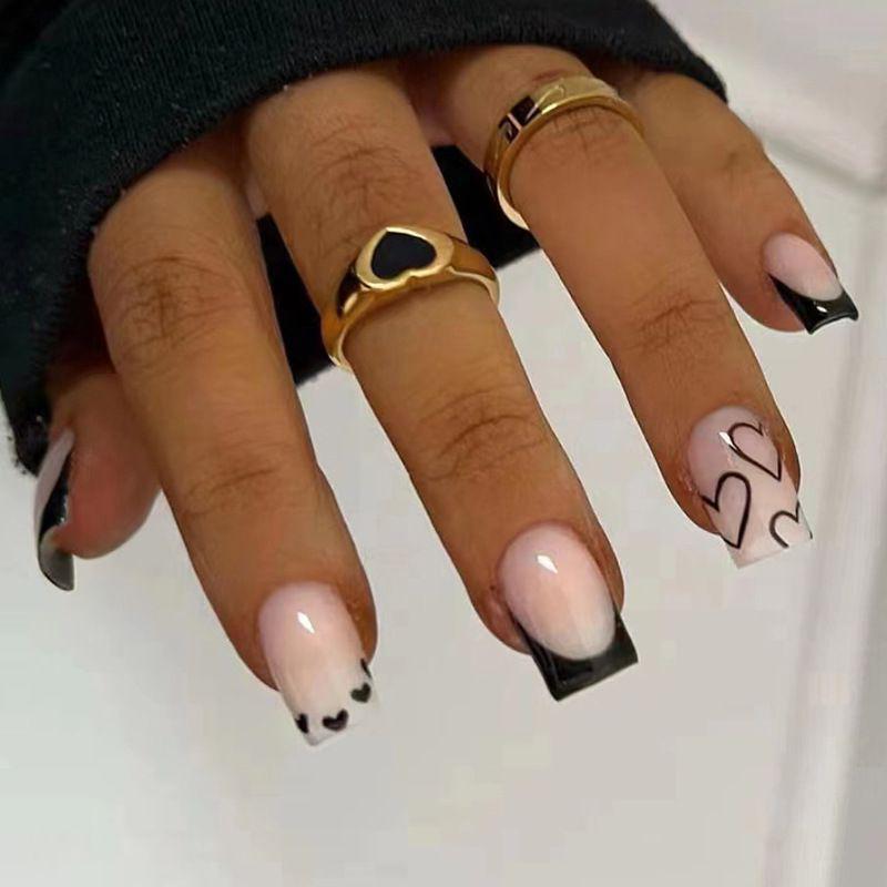 Valentine's Day Heart & Stripe Nail Art Stickers - Short Press-On French Manicure