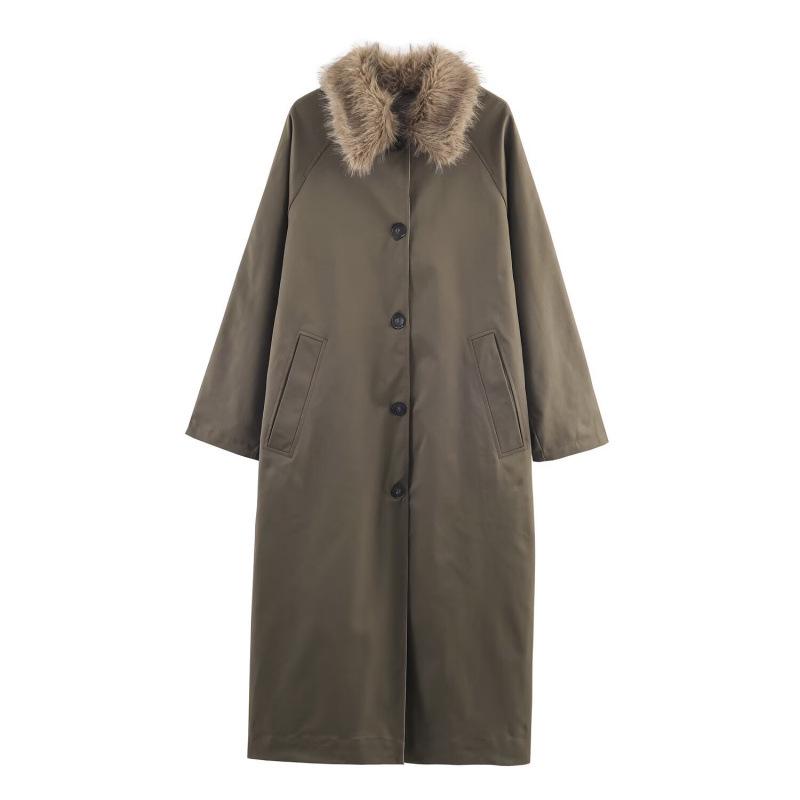 

Women s Fashion Faux Fur Collar Double-Sided Windbreaker L