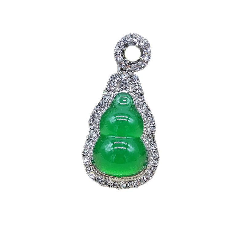 Elegant Green Gourd Unisex Pendant - High-End Diamond-Embellished Alloy, Perfect Gift