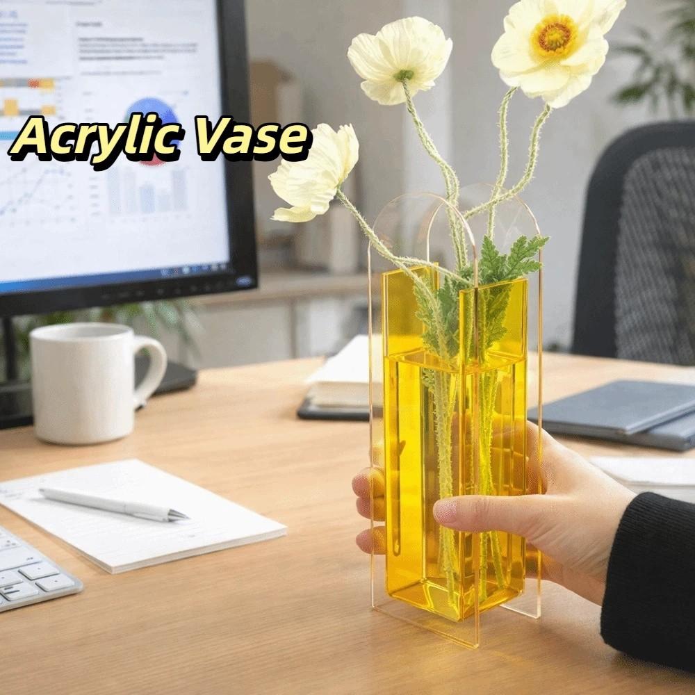 Transparent Acrylic Vase Geometric Flower Container Minimalist Flower Vase  Tabletop Decoration