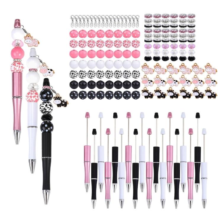 

18x DIY Beadable Ballpoint Pen Cute Cow Beadable Pens Kits Stationery Supplies 1