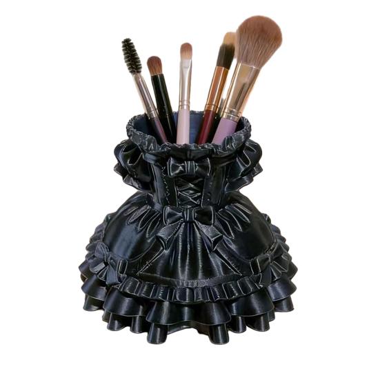 

Makeup Brush Storage Box Princess Dress Shape 3D Printed Pen Holder Large Capacity Organizer for Home Office чёрный
