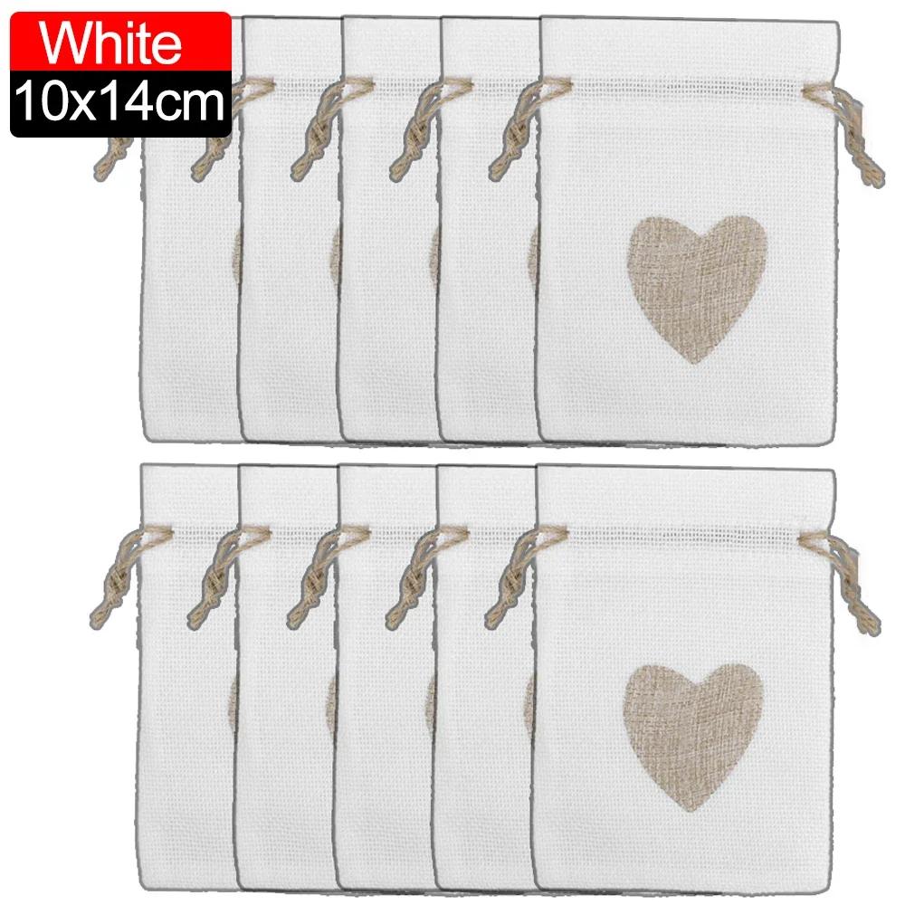 5/30PCS Heart Shape Jute Drawstring Bags Reusable Burlap Jewelry Storage Pouch Home Wedding Christmas Party Gift Packaging Bags