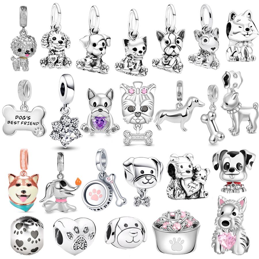 Plata de Ley 925 Chapada DIY Labrador Cachorro Perro Dachshund Colgante Abalorio para Pulsera Europea Fabricación de Joyería