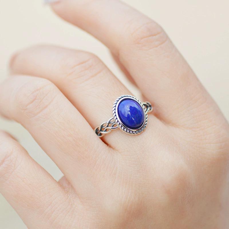 

Thai Silver Hollow Twist Blue Stone Adjustable Finger Rings For Men Women Fashion New Female Jewelry Gift Party Holiday resizable