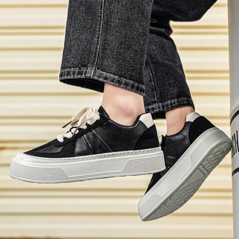Men Leather German Trainers, Platform Height Increasing Chunky Sole Casual Skate Board Shoes