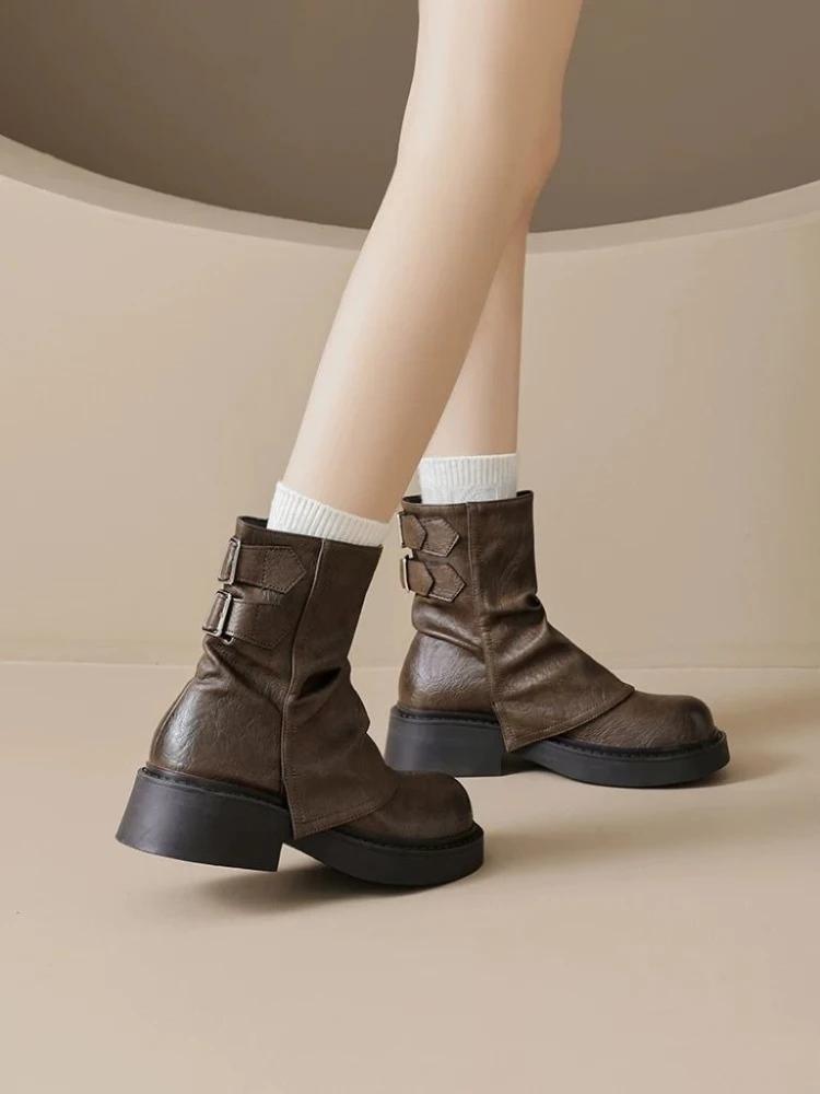 Fashion Booties Height Increasing Spring Autumn Leather New In Woman Short Shoes Trend 2025 Chic and Elegant Pu 39 Ankle Boots for Women