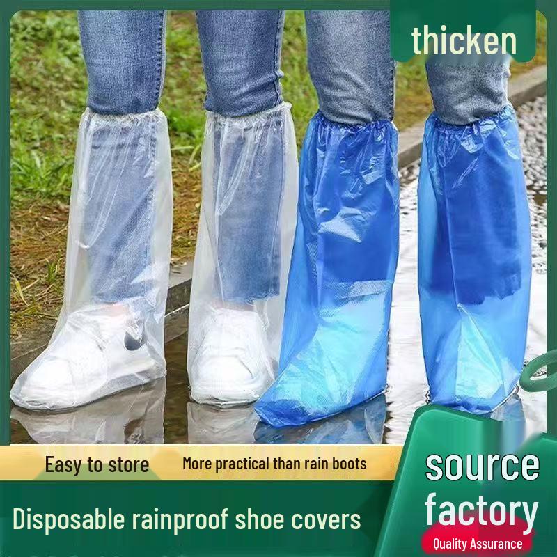 Thickened Waterproof Non-Slip Disposable Over-the-Knee Shoe Covers for Adults - Transparent Rainproof Overshoes